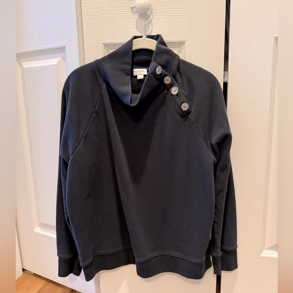 J. Crew Black Button-Up Turtleneck Sweatshirt, size large